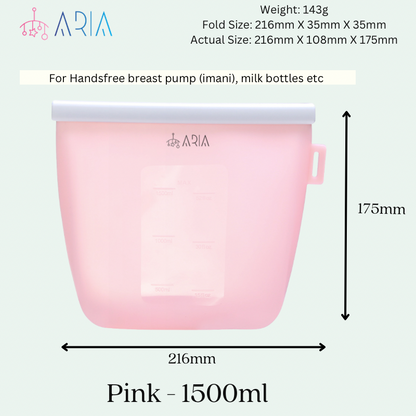 ARIA Airtight Breast Pump Pouch or Silicone Food Storage Bag 500ml/1L/1.5L/2L