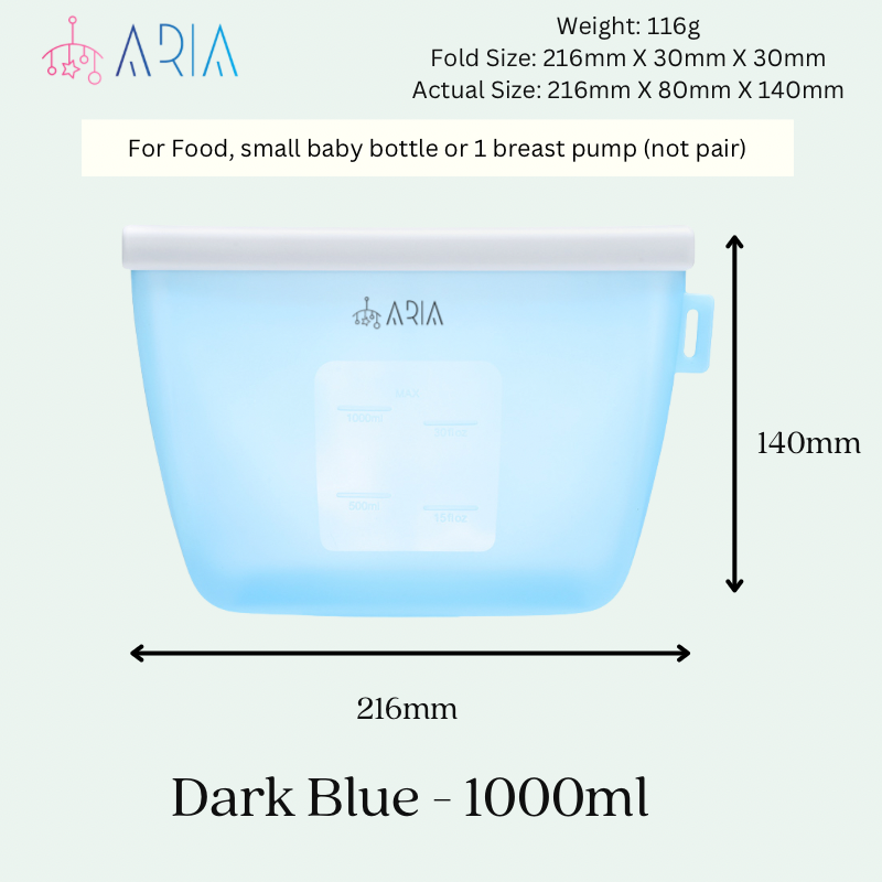 ARIA Airtight Breast Pump Pouch or Silicone Food Storage Bag 500ml/1L/1.5L/2L