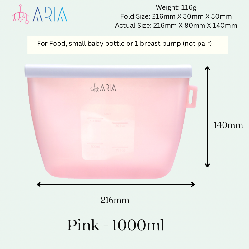 ARIA Airtight Breast Pump Pouch or Silicone Food Storage Bag 500ml/1L/1.5L/2L