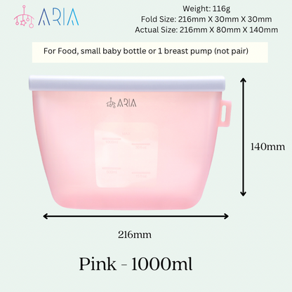 ARIA Airtight Breast Pump Pouch or Silicone Food Storage Bag 500ml/1L/1.5L/2L