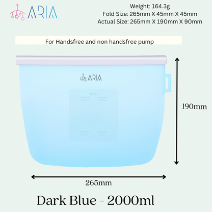 ARIA Airtight Breast Pump Pouch or Silicone Food Storage Bag 500ml/1L/1.5L/2L