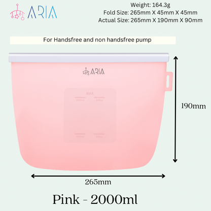 ARIA Airtight Breast Pump Pouch or Silicone Food Storage Bag 500ml/1L/1.5L/2L