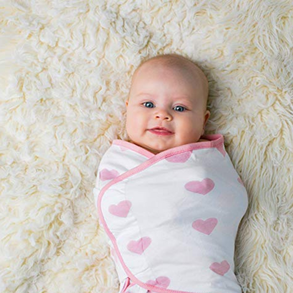 Organic Baby Adjustable Swaddle -  Pink Peony, Pink Heart, Pink Buffalo Plaid Series