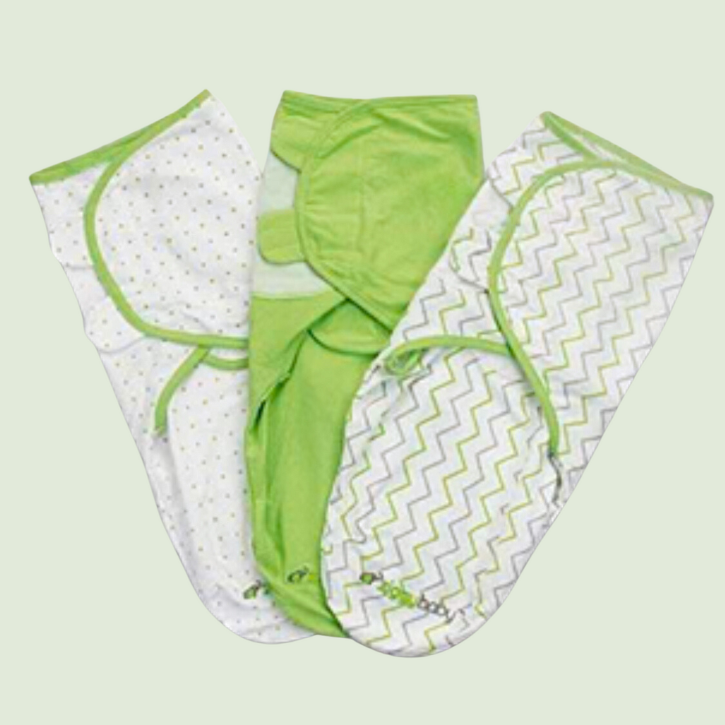 Organic Baby Adjustable Swaddle - Solid Green, Green Zig Zag, Dot Series