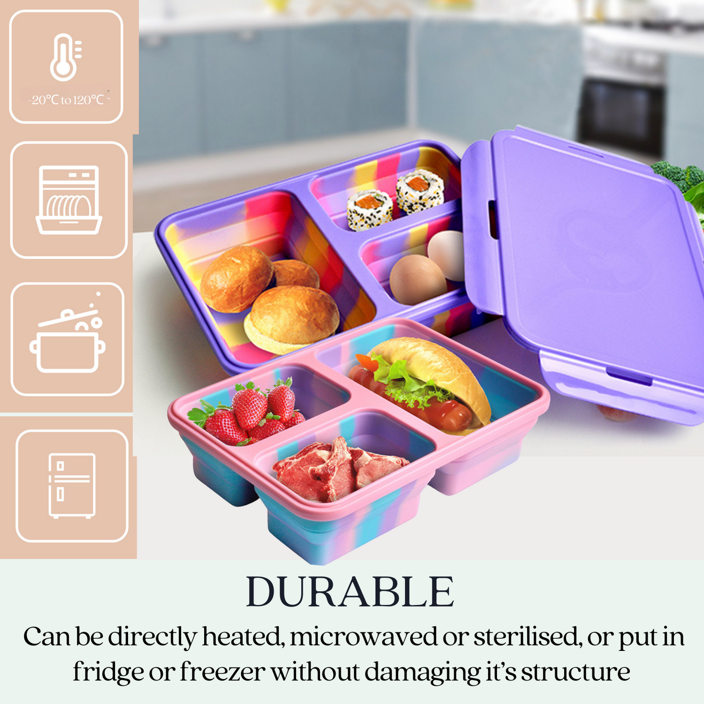 ARIA Microwaveable Collapsible Lunch Box or Bento Box - 1L