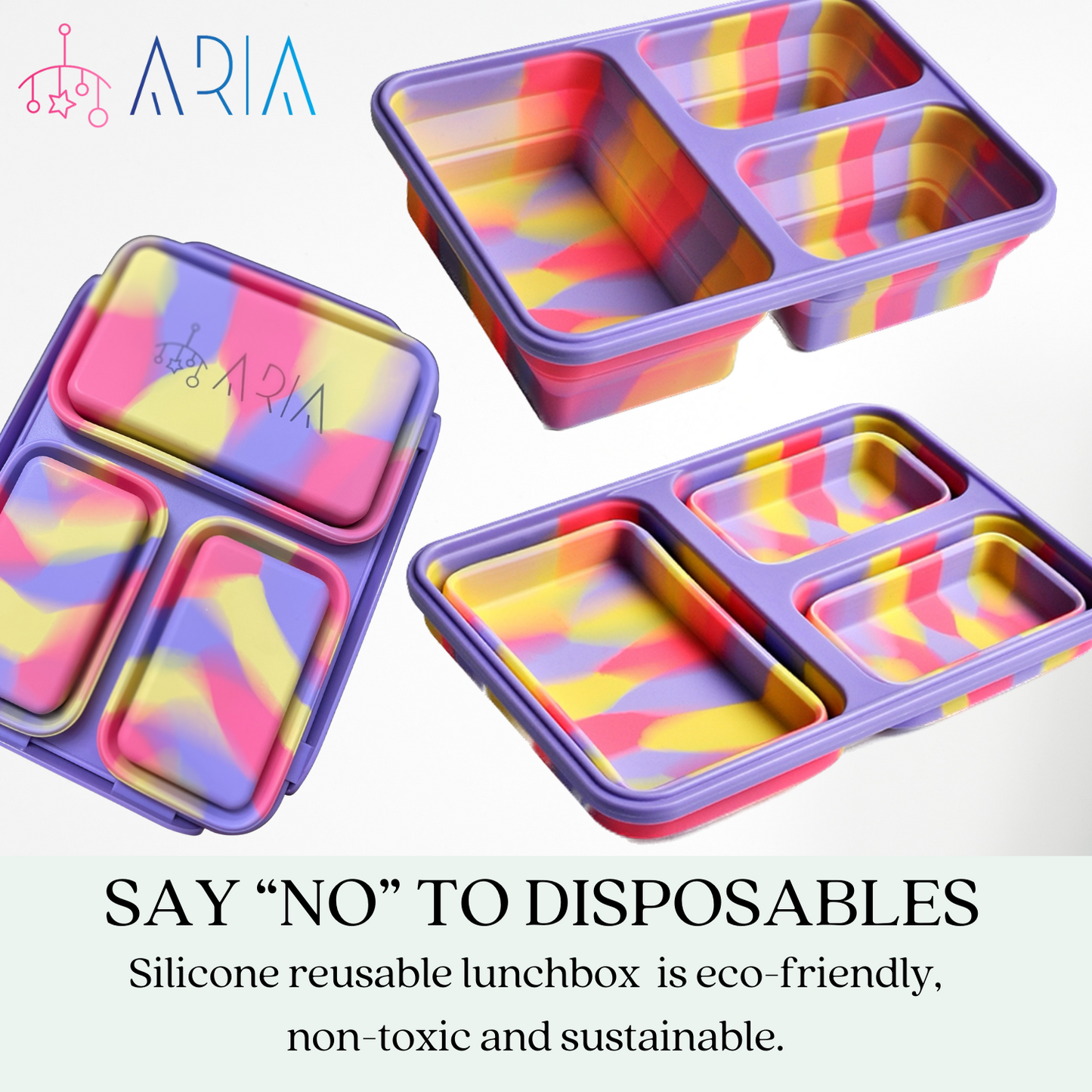 ARIA Microwaveable Collapsible Lunch Box or Bento Box - 1L