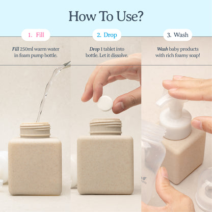 ARIA Foaming Baby Bottle Tablet Refills -  6 Pack Tablets - Organic and Hypoallergic Cleanser - Makes 6 x 250ml bottles