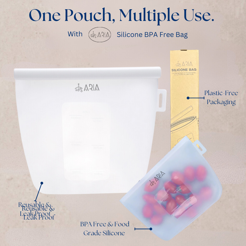 ARIA Airtight Breast Pump Pouch or Silicone Food Storage Bag 500ml/1L/1.5L/2L
