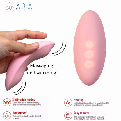 ARIA Warming Lactation Massager 2 in 1 Heating and Vibration Breast Massager with travel pouch