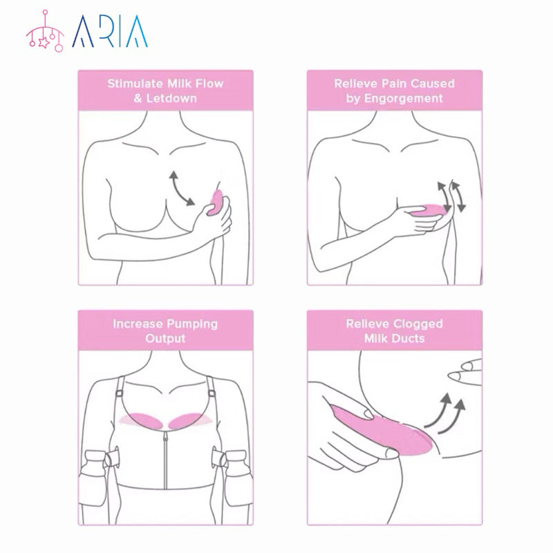ARIA Warming Lactation Massager 2 in 1 Heating and Vibration Breast Massager with travel pouch