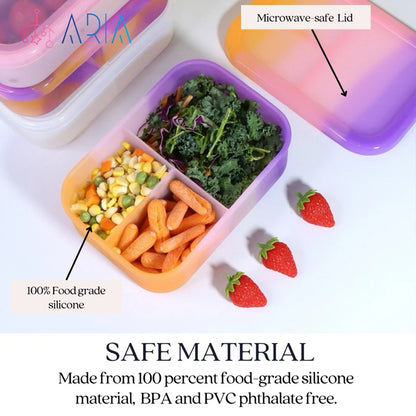 ARIA Silicone Lunch Box | Bento Lunch Box Kids | Microwave Lunch Box | Foldable Lunch Box (4 Designs)