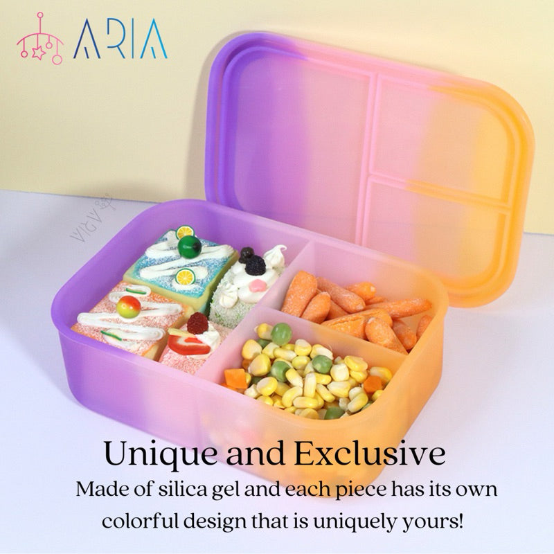 ARIA Silicone Lunch Box | Bento Lunch Box Kids | Microwave Lunch Box | Foldable Lunch Box (4 Designs)