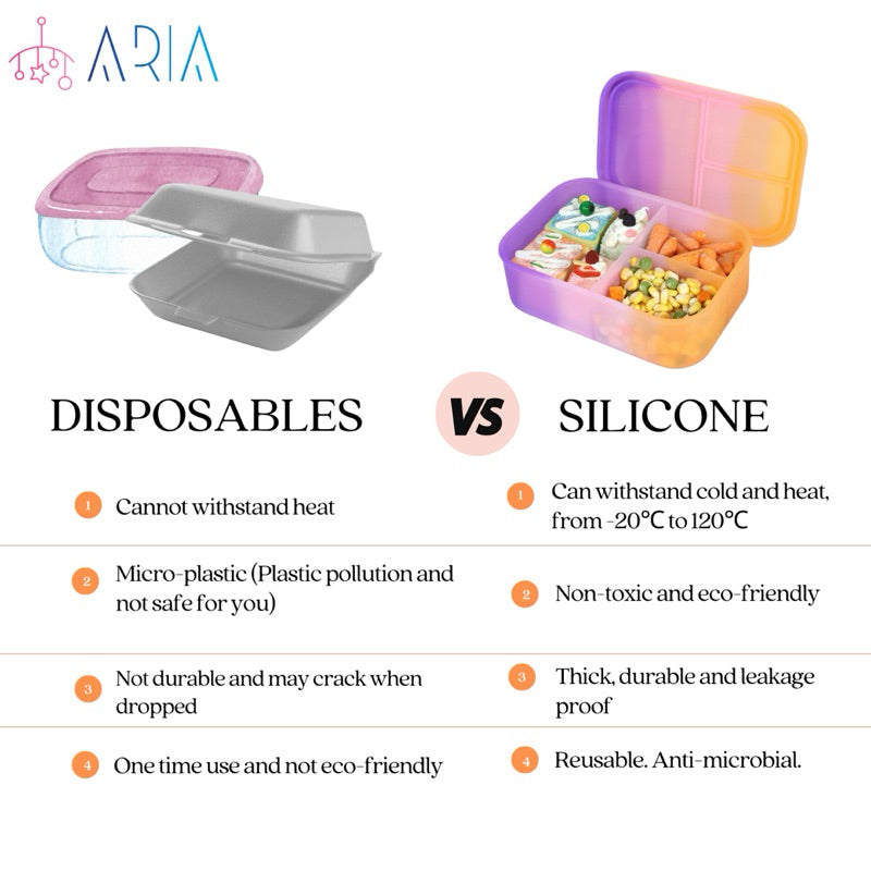 ARIA Silicone Lunch Box | Bento Lunch Box Kids | Microwave Lunch Box | Foldable Lunch Box (4 Designs)