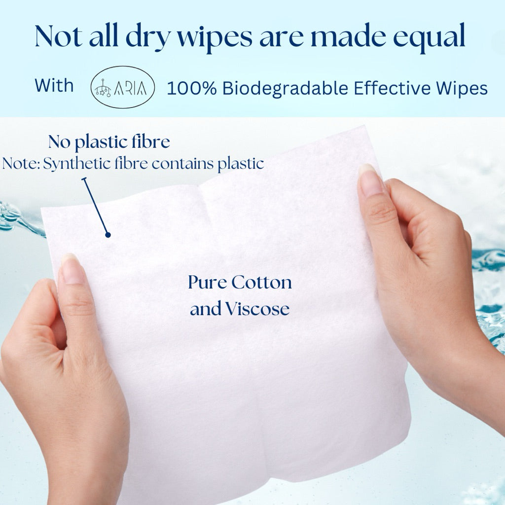 [ARIA] Premium Dry Baby Wipes, Baby Oral Wipe & Tongue Cleaner | Lightweight Cotton Tissue Dry Wipes | Makeup Removal