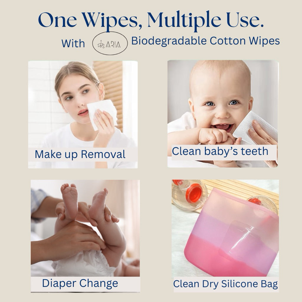 [ARIA] Premium Dry Baby Wipes, Baby Oral Wipe & Tongue Cleaner | Lightweight Cotton Tissue Dry Wipes | Makeup Removal
