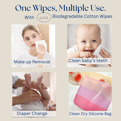 [ARIA] Premium Dry Baby Wipes, Baby Oral Wipe & Tongue Cleaner | Lightweight Cotton Tissue Dry Wipes | Makeup Removal
