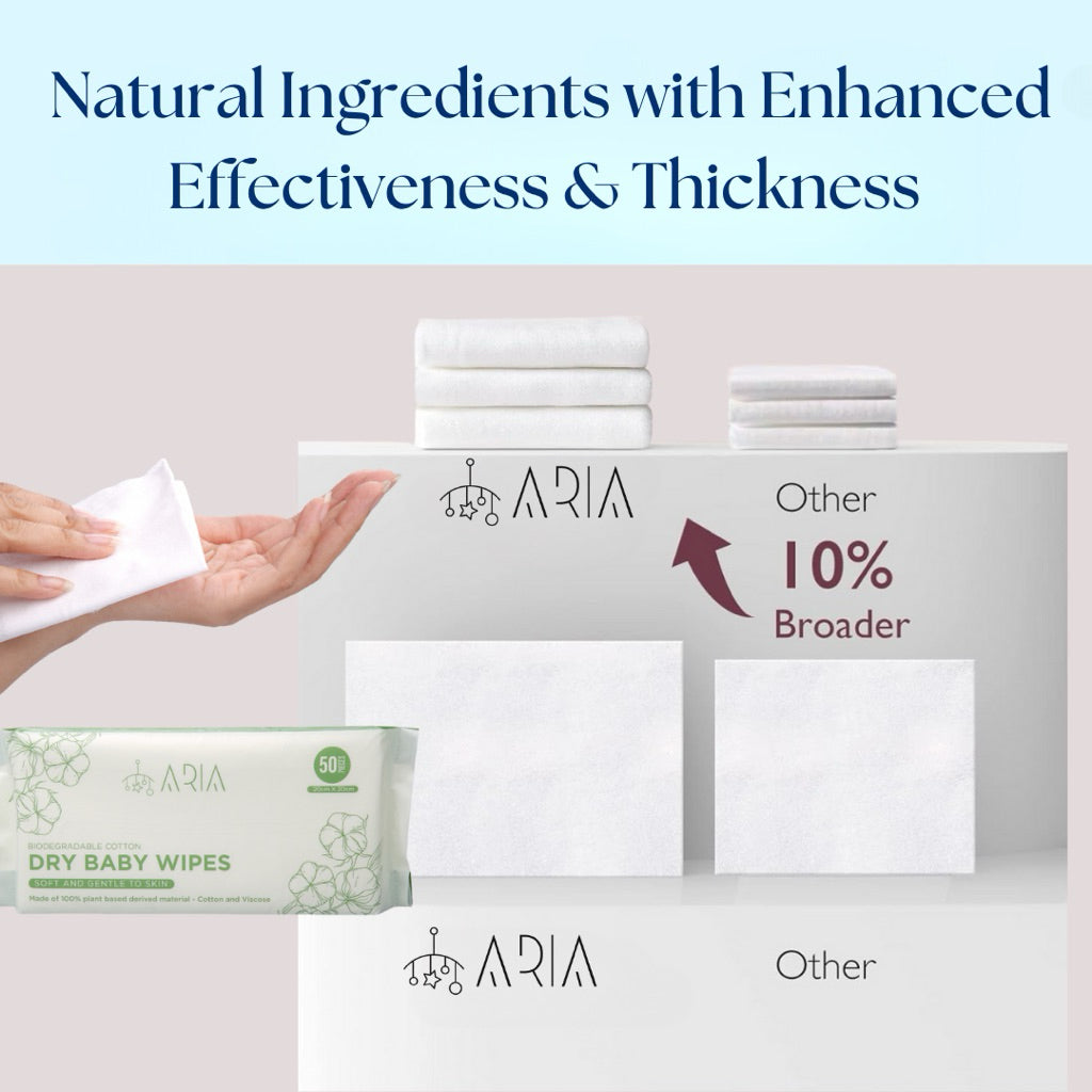 [ARIA] Premium Dry Baby Wipes, Baby Oral Wipe & Tongue Cleaner | Lightweight Cotton Tissue Dry Wipes | Makeup Removal