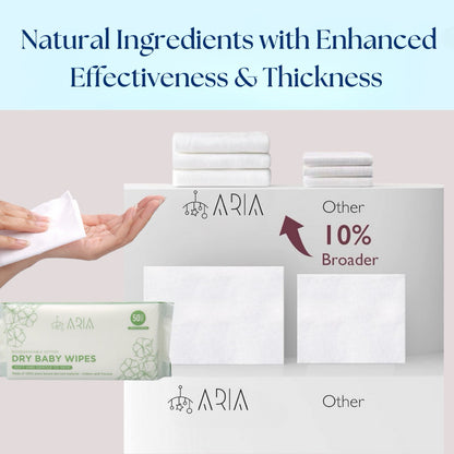 [ARIA] Premium Dry Baby Wipes, Baby Oral Wipe & Tongue Cleaner | Lightweight Cotton Tissue Dry Wipes | Makeup Removal