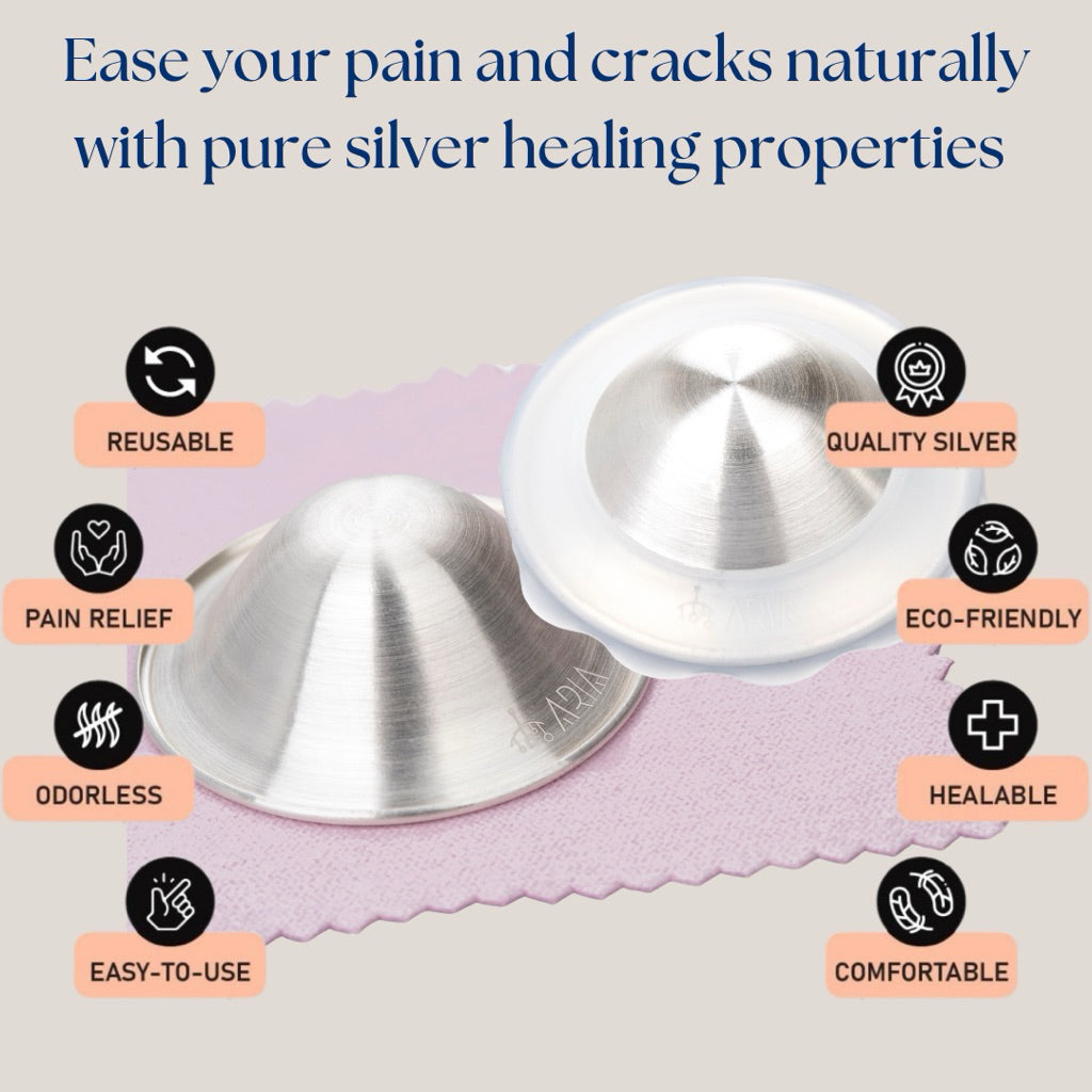 [ARIA] Silver Nursing Cup - Heal & Soothe Nipples for Breastfeeding, Nursing Cups Silver, Breast Pump
