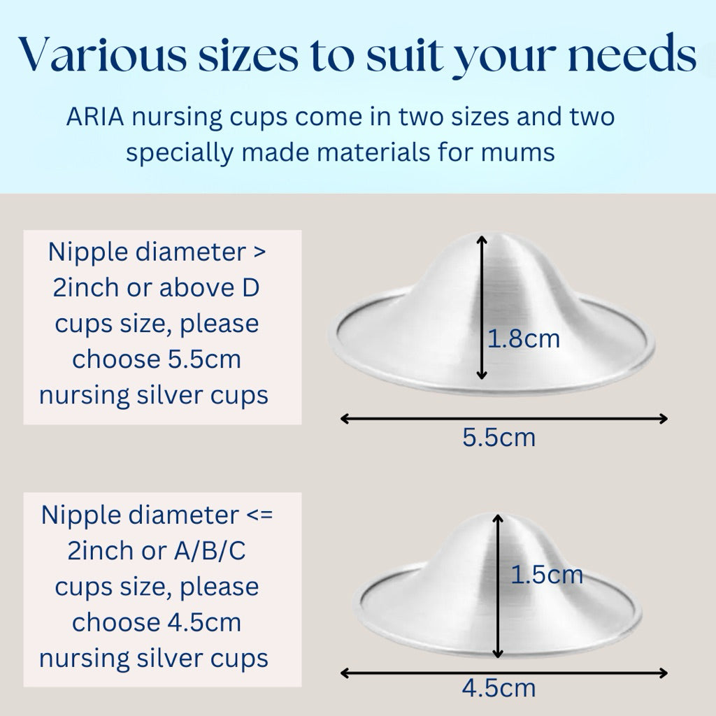 [ARIA] Silver Nursing Cup - Heal & Soothe Nipples for Breastfeeding, Nursing Cups Silver, Breast Pump