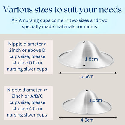 [ARIA] Silver Nursing Cup - Heal & Soothe Nipples for Breastfeeding, Nursing Cups Silver, Breast Pump