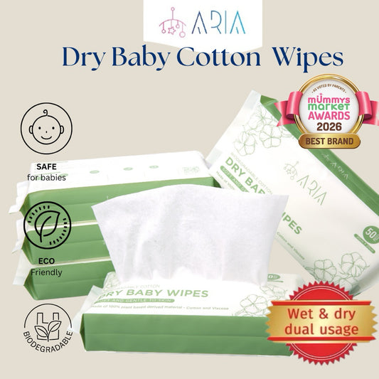 [ARIA] Premium Dry Baby Wipes, Baby Oral Wipe & Tongue Cleaner | Lightweight Cotton Tissue Dry Wipes | Makeup Removal